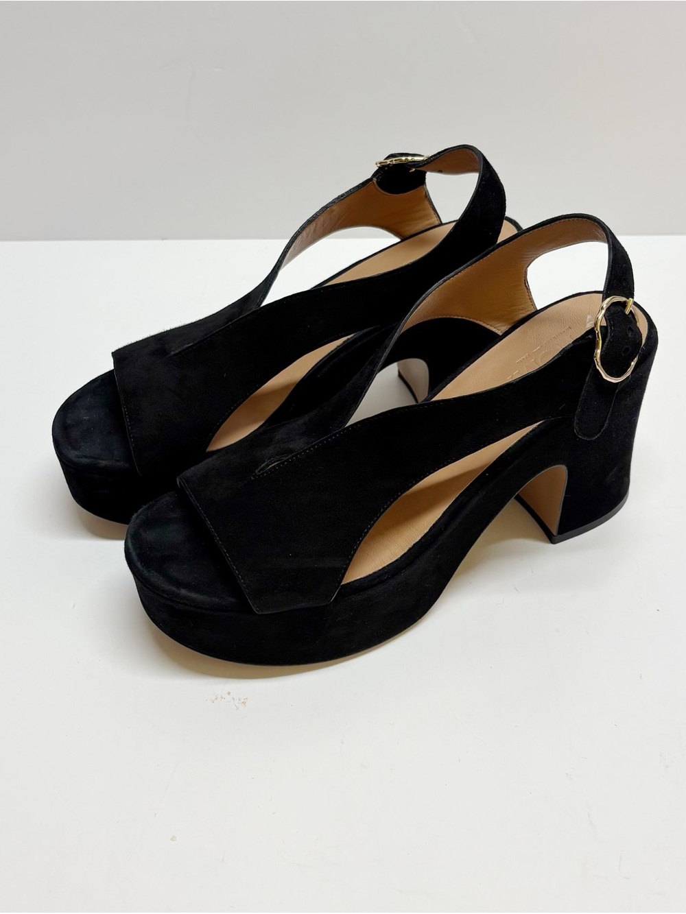 Nomasei Black Suede Platform Sandals Size 38.5